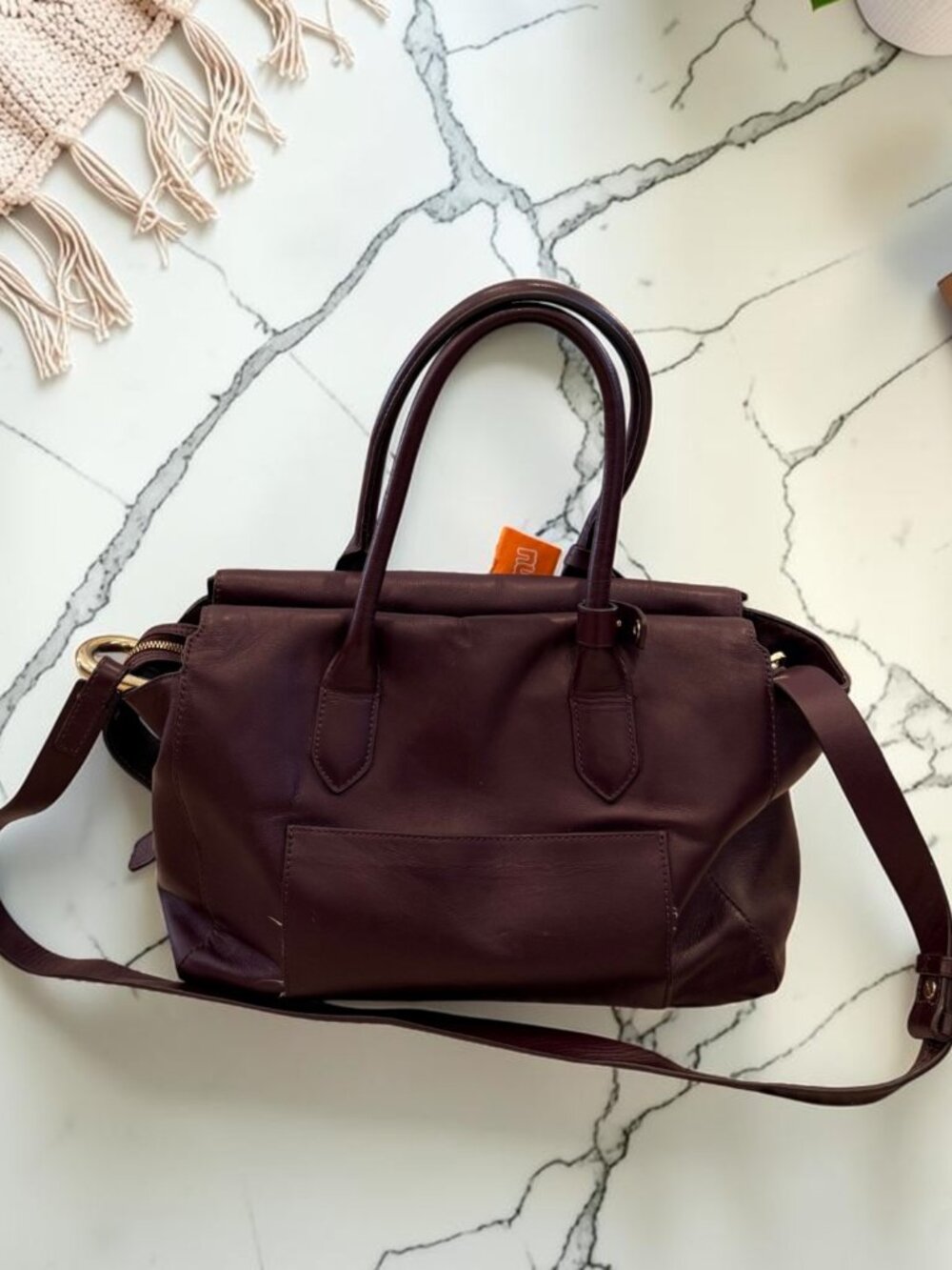 J. Crew NWT Harper Satchel Bag Oxblood Burgundy Top Handle Italian Leather - Picture 2 of 12